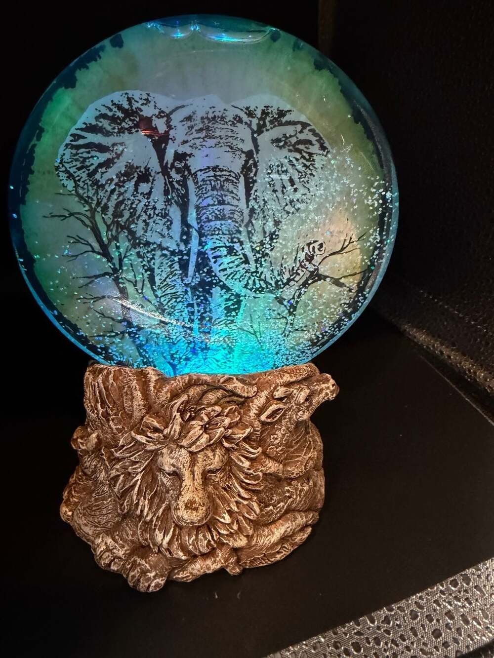3D Elephant Design LED Crystal Ball Night Light with Detailed African Safari